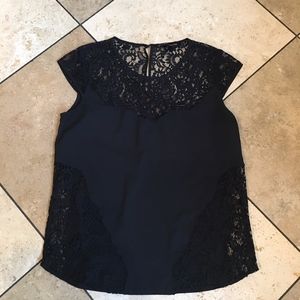 Robert Rodriguez Black Lace Cap Sleeve Top XS